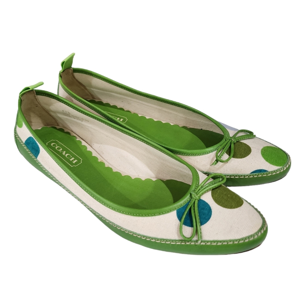 Coach Polkadot Green Canvas Leather  Almond Toe Slip-on Shoes Size 6.5 - Picture 7 of 16